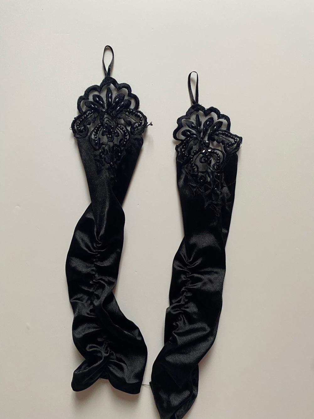 Black Satin Lace Evening Gloves